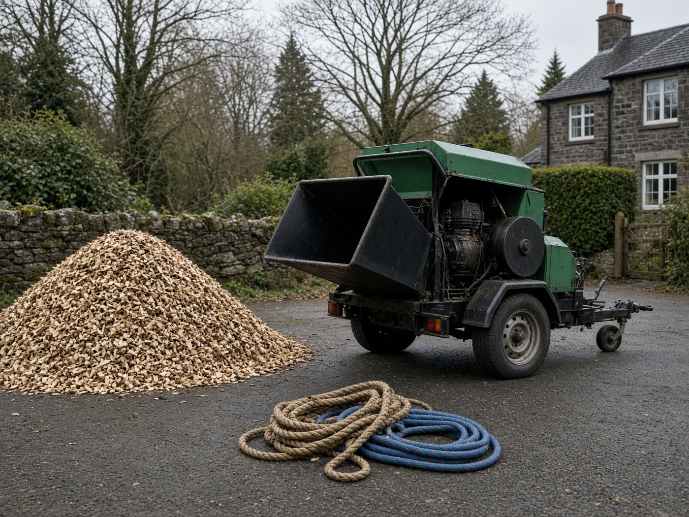 Wood chipper and climbing kit after a job